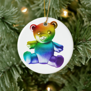 SlipperyJoe's brushed metal teddy bear smooth grad Ceramic Ornament
