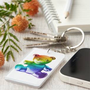 SlipperyJoe's brushed metal teddy bear smooth grad Keychain