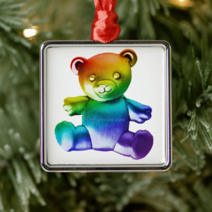 SlipperyJoe's brushed metal teddy bear smooth grad Ornament