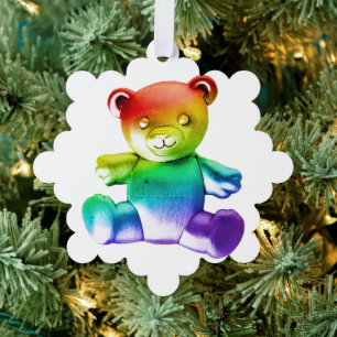 SlipperyJoe's brushed metal teddy bear smooth grad Ornament Card