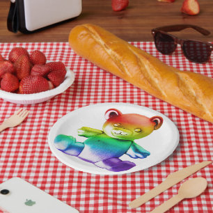 SlipperyJoe's brushed metal teddy bear smooth grad Paper Plate
