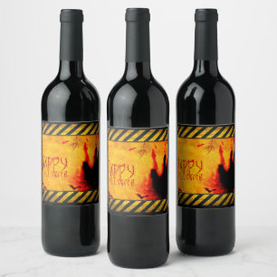 SlipperyJoe's chilling Halloween scene bats dark e Wine Label