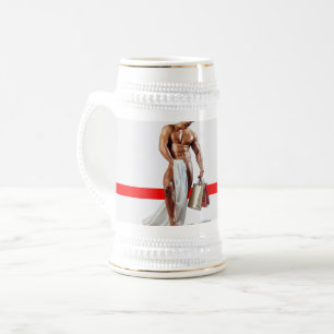 SlipperyJoe's Christmas shopping white paper spira Beer Stein