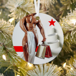 SlipperyJoe's Christmas shopping white paper spira Metal Ornament