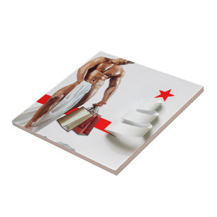 SlipperyJoe's Christmas shopping white paper spira Tile