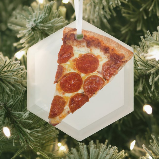 SlipperyJoe's classic pepperoni pizza slice melted Glass Ornament (Insitu)