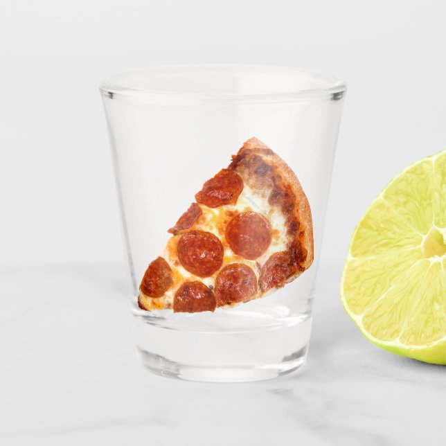 SlipperyJoe's classic pepperoni pizza slice melted Shot Glass (Front)