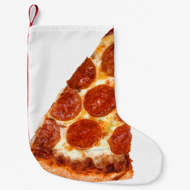 SlipperyJoe's classic pepperoni pizza slice melted Small Christmas Stocking (Front)