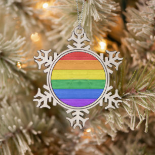 SlipperyJoe's classic rainbow tactile handcrafted  Snowflake Pewter Christmas Ornament