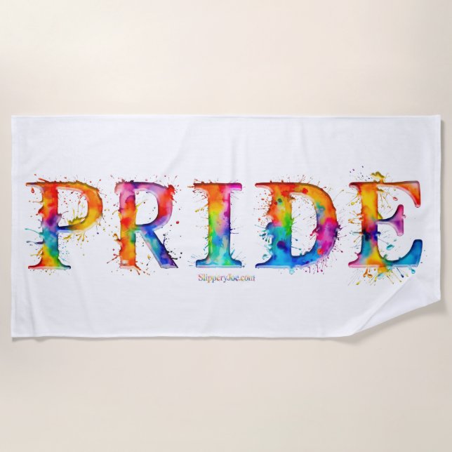 SlipperyJoe's colourful creative Pride-themed text Beach Towel (Front)