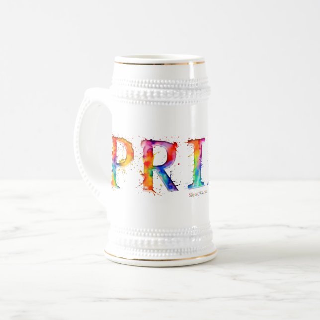 SlipperyJoe's colourful creative Pride-themed text Beer Stein (Front Left)