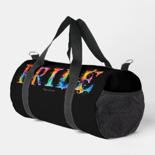 SlipperyJoe's colourful creative Pride-themed text Duffle Bag