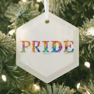 SlipperyJoe's colourful creative Pride-themed text Glass Ornament