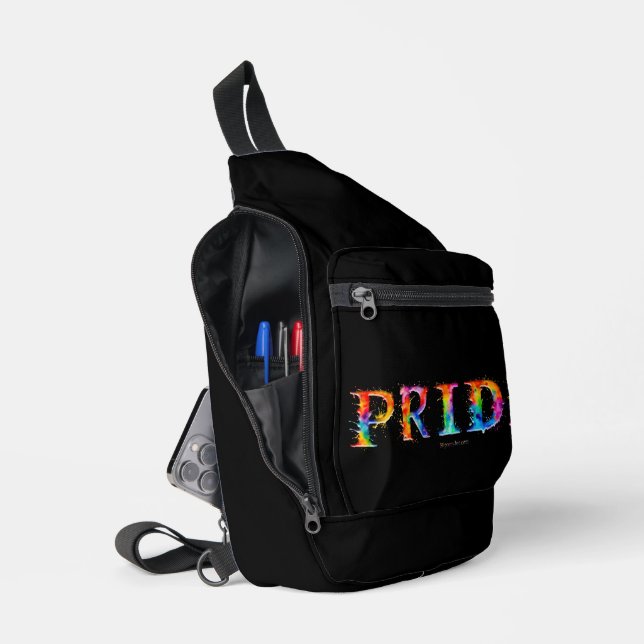 SlipperyJoe's colourful creative Pride-themed text Sling Bag (Open)