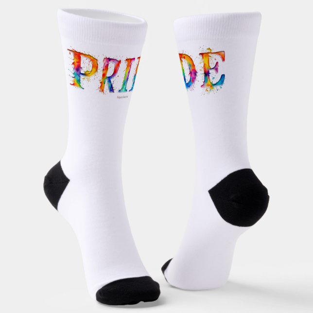 SlipperyJoe's colourful creative Pride-themed text Socks (Angled)