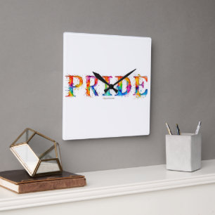 SlipperyJoe's colourful creative Pride-themed text Square Wall Clock