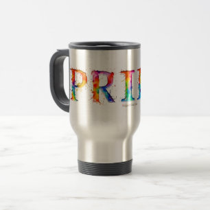 SlipperyJoe's colourful creative Pride-themed text Travel Mug
