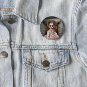 SlipperyJoe's creepy doll pale face creepy blood d 2 Inch Round Button