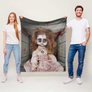 SlipperyJoe's creepy doll pale face creepy blood d Fleece Blanket