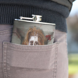 SlipperyJoe's creepy doll pale face creepy blood d Hip Flask
