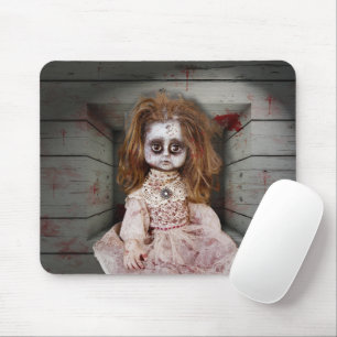 SlipperyJoe's creepy doll pale face creepy blood d Mouse Pad