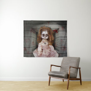 SlipperyJoe's creepy doll pale face creepy blood d Tapestry