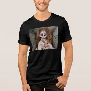 SlipperyJoe's creepy doll pale face creepy blood d Tri-Blend Shirt