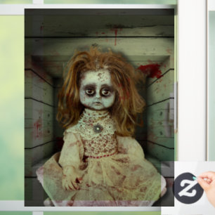 SlipperyJoe's creepy doll pale face creepy blood d Window Cling