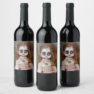 SlipperyJoe's creepy doll pale face creepy blood d Wine Label
