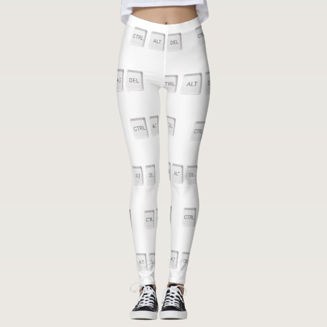 SlipperyJoe's CTRL ALT DEL buttons three white com Leggings (Front)