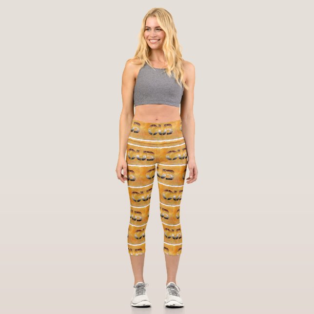 SlipperyJoe's cub bear word orange-brown tones pro Capri Leggings (Front)