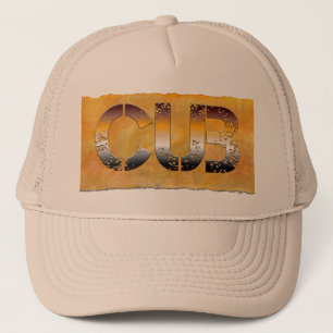 SlipperyJoe's cub bear word orange-brown tones pro Trucker Hat