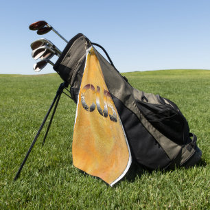SlipperyJoe's cub bear words gold brown tan white  Golf Towel