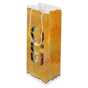 SlipperyJoe's cub bear words gold brown tan white Wine Gift Bag