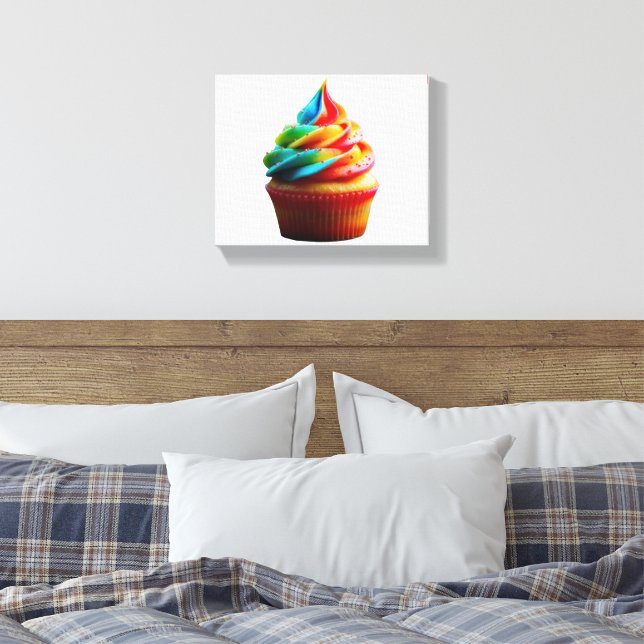 SlipperyJoe's dazzling rainbow cupcake swirled fro Canvas Print (Insitu(Bedroom))