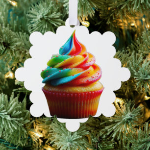 SlipperyJoe's dazzling rainbow cupcake swirled fro Ornament Card