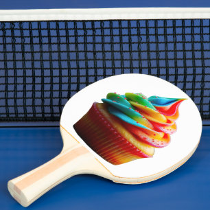 SlipperyJoe's dazzling rainbow cupcake swirled fro Ping Pong Paddle