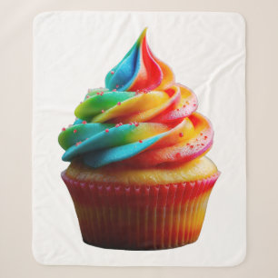 SlipperyJoe's dazzling rainbow cupcake swirled fro Sherpa Blanket