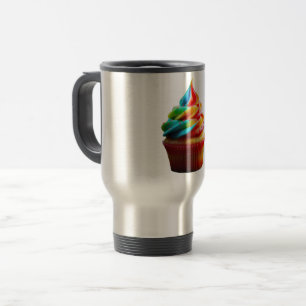 SlipperyJoe's dazzling rainbow cupcake swirled fro Travel Mug
