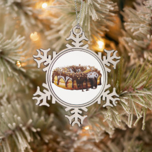 SlipperyJoe's decadent doughnut covered thick glos Snowflake Pewter Christmas Ornament
