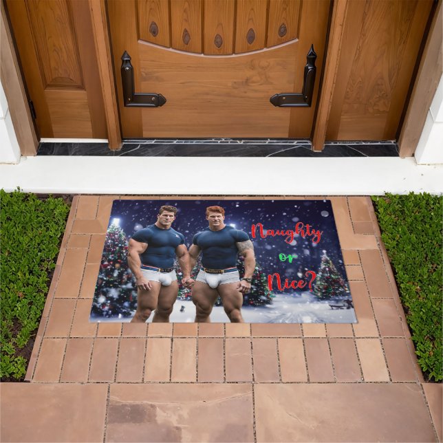 SlipperyJoe's decorated snow-covered Christmas tre Doormat (Outdoor)