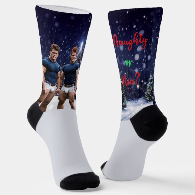 SlipperyJoe's decorated snow-covered Christmas tre Socks (Angled)