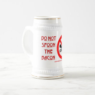 SlipperyJoe's Do Not Spoon Bacon red warning man s Beer Stein
