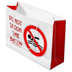 SlipperyJoe's Do Not Spoon Bacon red warning man s Large Gift Bag