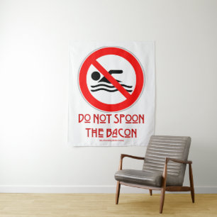 SlipperyJoe's Do Not Spoon Bacon red warning man s Tapestry