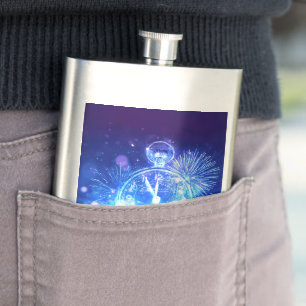 SlipperyJoe's electric thrill New Year’s Eve clock Hip Flask