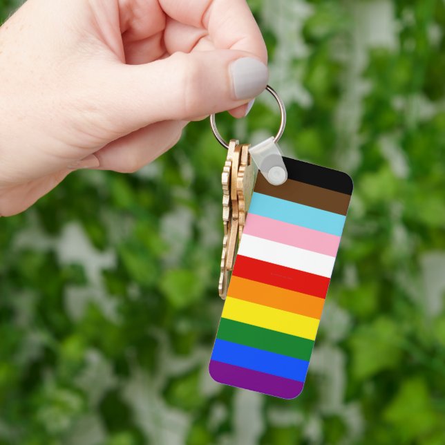 SlipperyJoe's Eleven Stripe Pride Flag blends Phil Keychain (Hand)