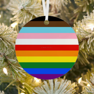 SlipperyJoe's Eleven Stripe Pride Flag blends Phil Metal Ornament
