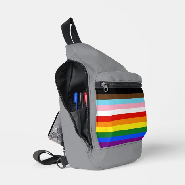 SlipperyJoe's Eleven Stripe Pride Flag blends Phil Sling Bag (Open)