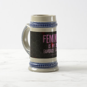 SlipperyJoe's Feminist f-word glowing red 3-D blac Beer Stein